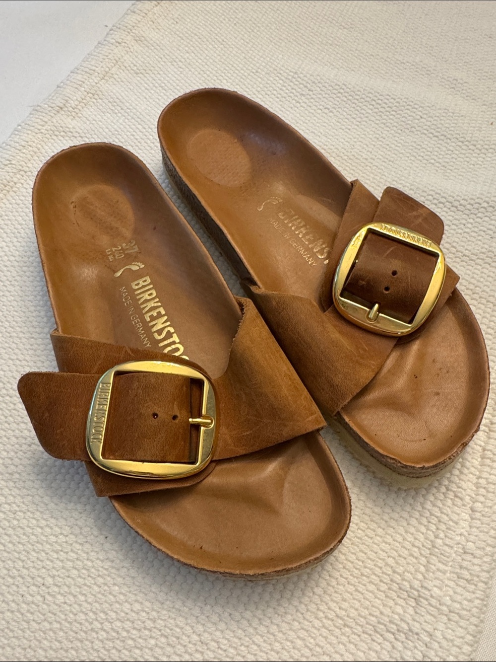 Birkenstock Madrid Big Buckle Sandals Womens Cognac Brown Leather Size 37 6-6.5
